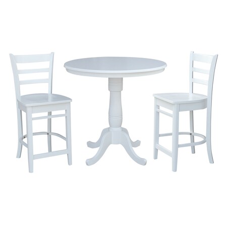 International Concepts Round 36 in Rd Pedestal Gathering Ht Table, 2 X-Back Counter Ht Stools, White, 36 in W, 36 in L, Wood K08-36RT-6B-17